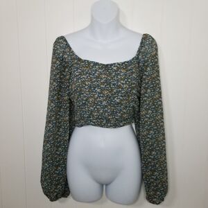 Altar'd State Top Women's Size Small Floral Cropped Boho Balloon Sleeves